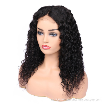 Wet And Wavy Peruvian Human Hair Lace Front Wig In Stock 4X4 Front Swiss Lace Closure Wig Peruvian Mink Hair Water Curly Wave